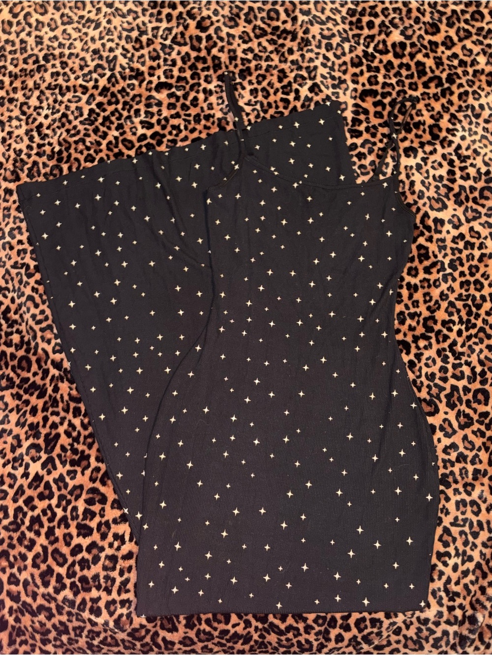 Skims Black Starprint Slip Dress with silver Stars size medium